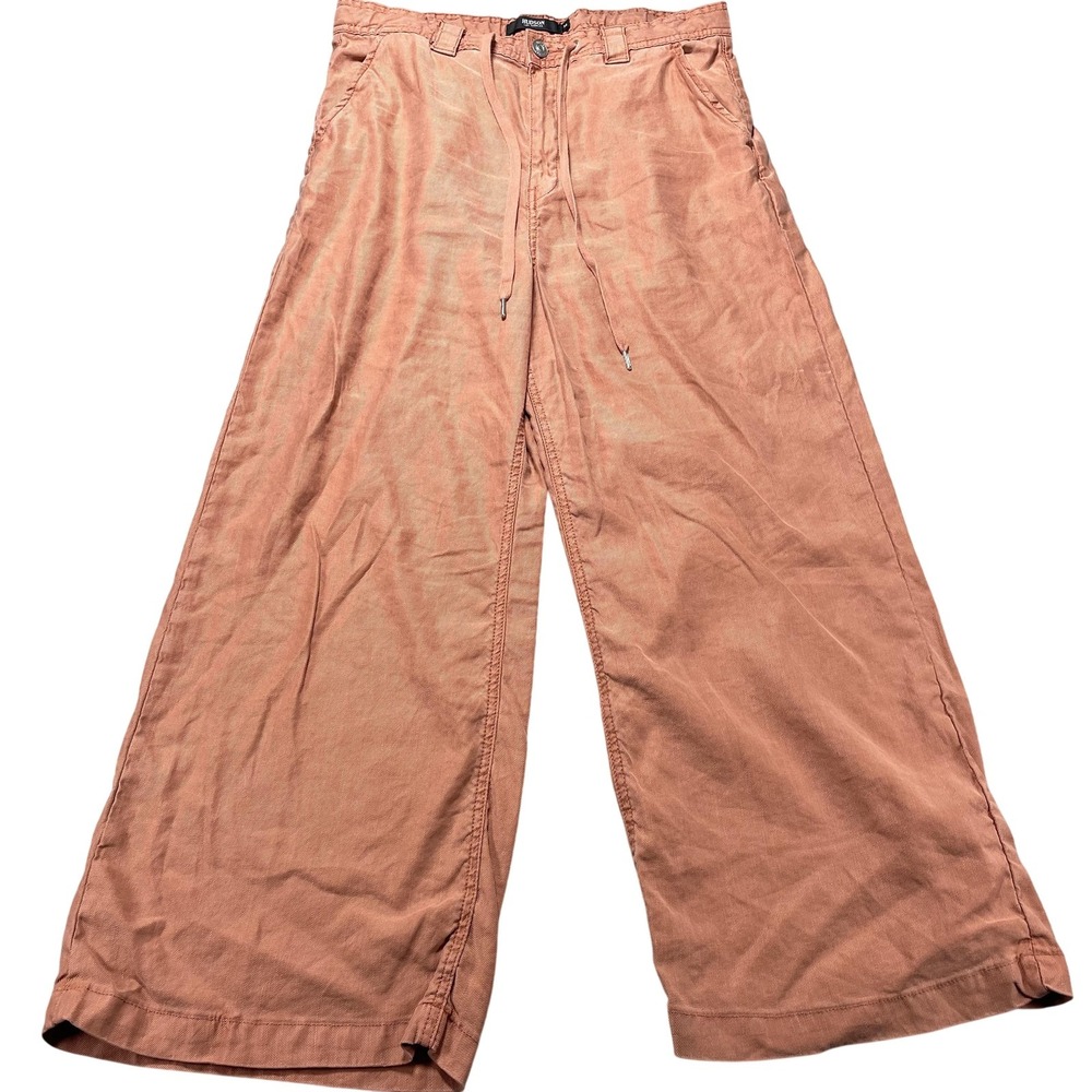 Hudson Pants Womens 32 Orange Drawstring Wide Leg Twill Linen Blend Casual